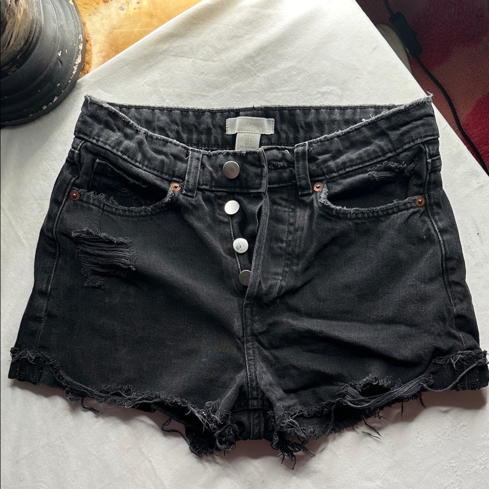H&M Black Frayed Jean Shorts